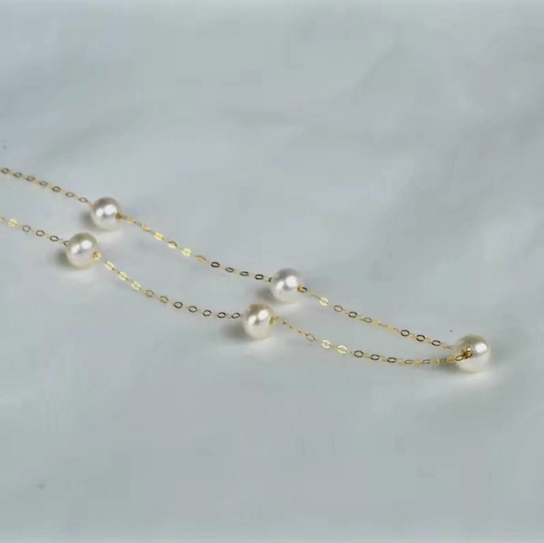 Real 18K GOLD/Natural PEARL necklace with Au750 stamp/FINE Jewelry - JANEIGHT